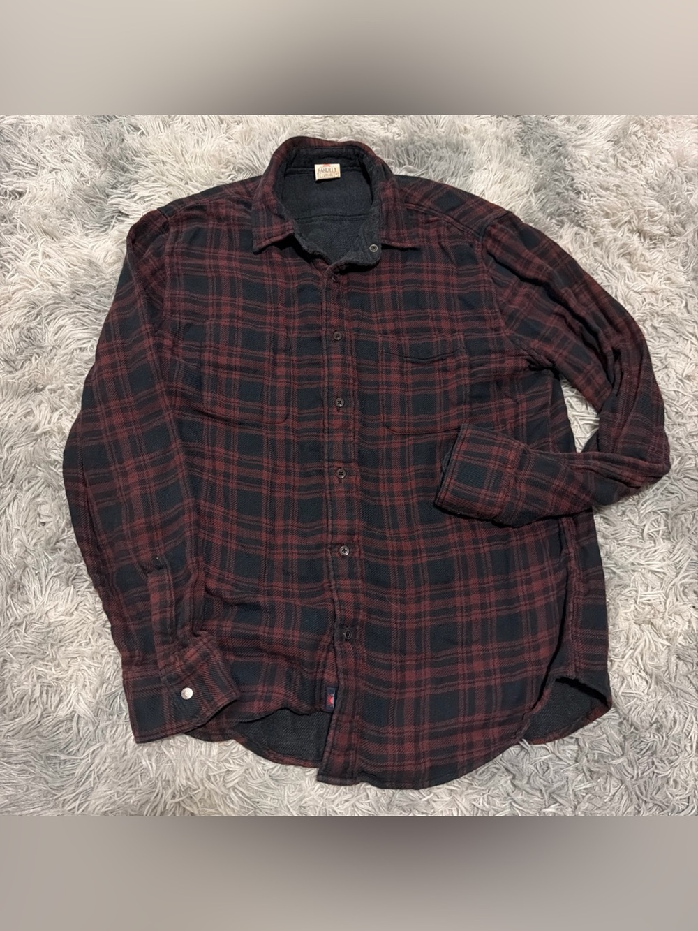 Faherty Reversible Button Up Shirt Mens Large Red Plaid Gray Long Sleeve